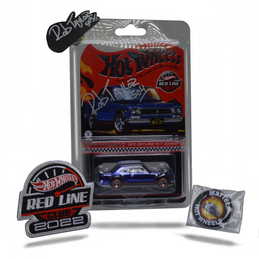 AUTOGRAPHED REDLINE CLUB HOTWHEELS 1972 SKYLINE H/T 2000 GTR w/PATCH & BUTTON 1:64 SCALE