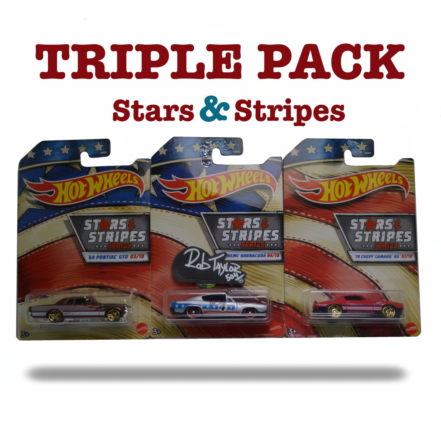 STARS & STRIPES TRIPLE PACK HOTWHEELS 1:64 SCALE CAR