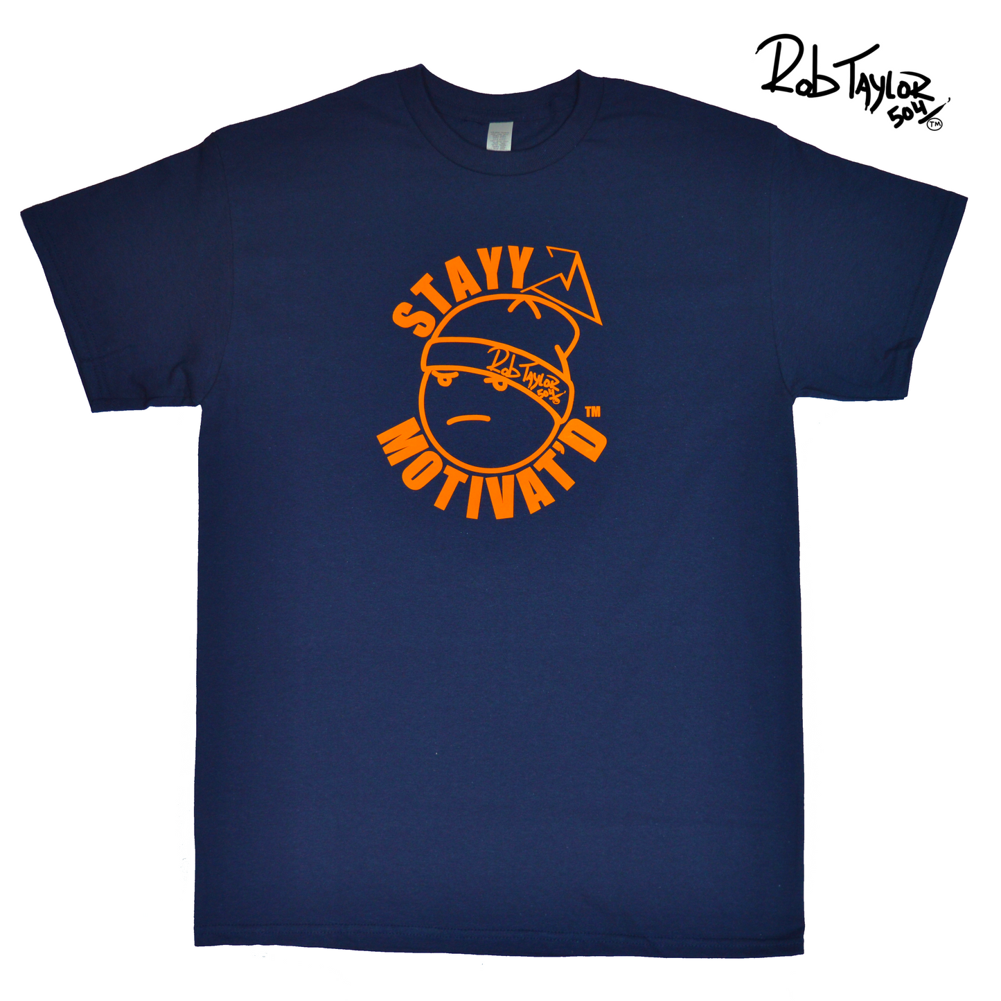 RobTaylor504 “STAYY MOTIVAT’D MAN” Shirt Navy Blue/Orange