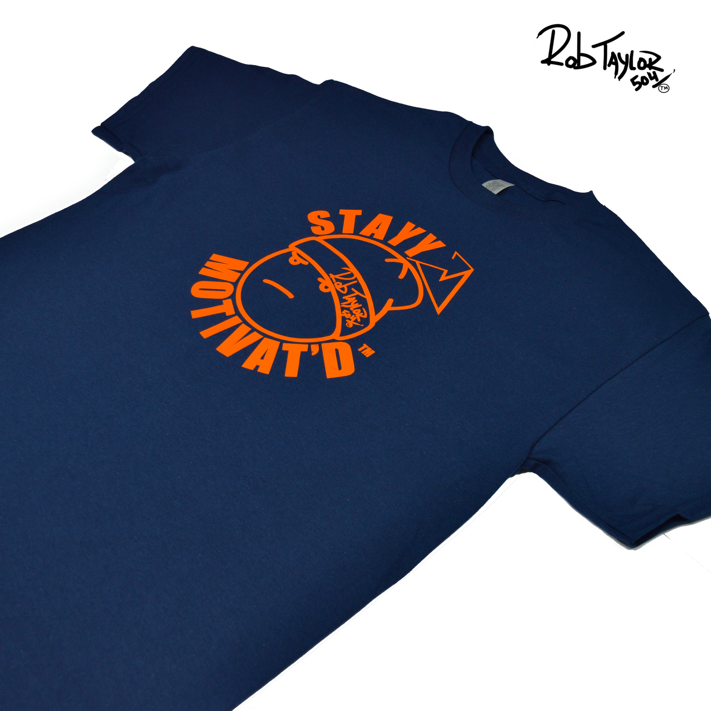 RobTaylor504 “STAYY MOTIVAT’D MAN” Shirt Navy Blue/Orange