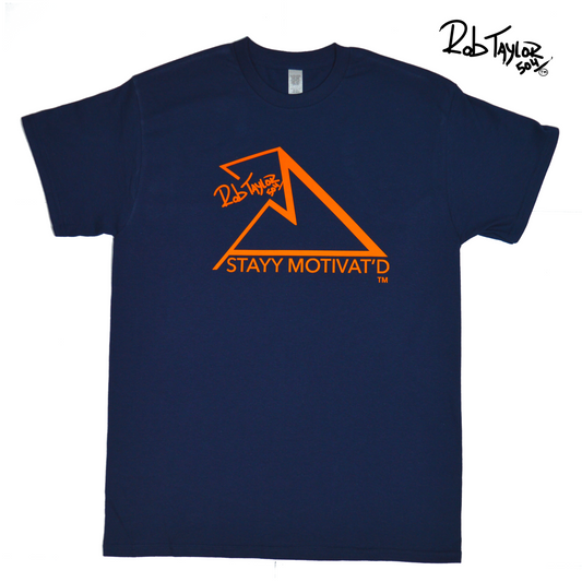 RobTaylor504 “STAYY MOTIVAT’D MOUNTAIN” Shirt Navy Blue/Orange