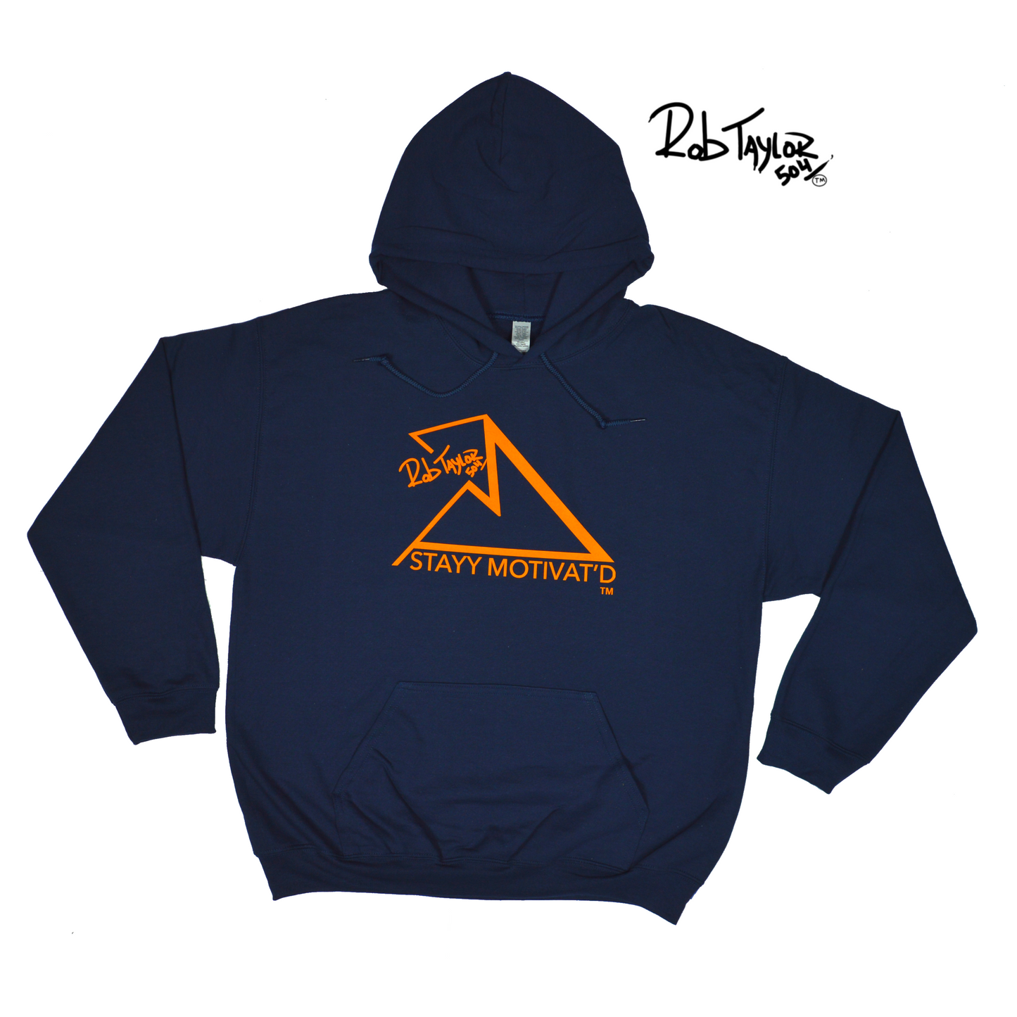 RobTaylor504 “STAYY MOTIVAT’D MOUNTAIN” Hoodie Navy Blue/Orange