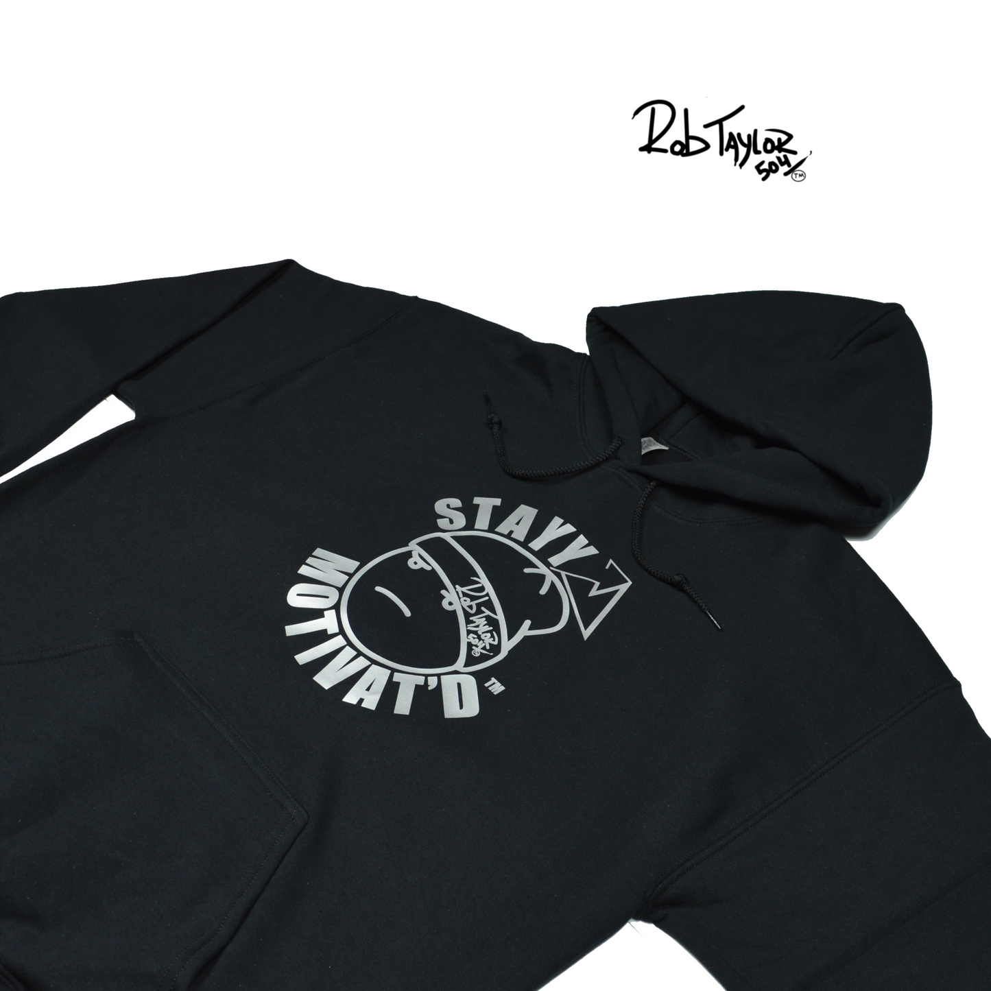 RobTaylor504 “STAYY MOTIVAT’D FACE” Hoodie Black/Silver