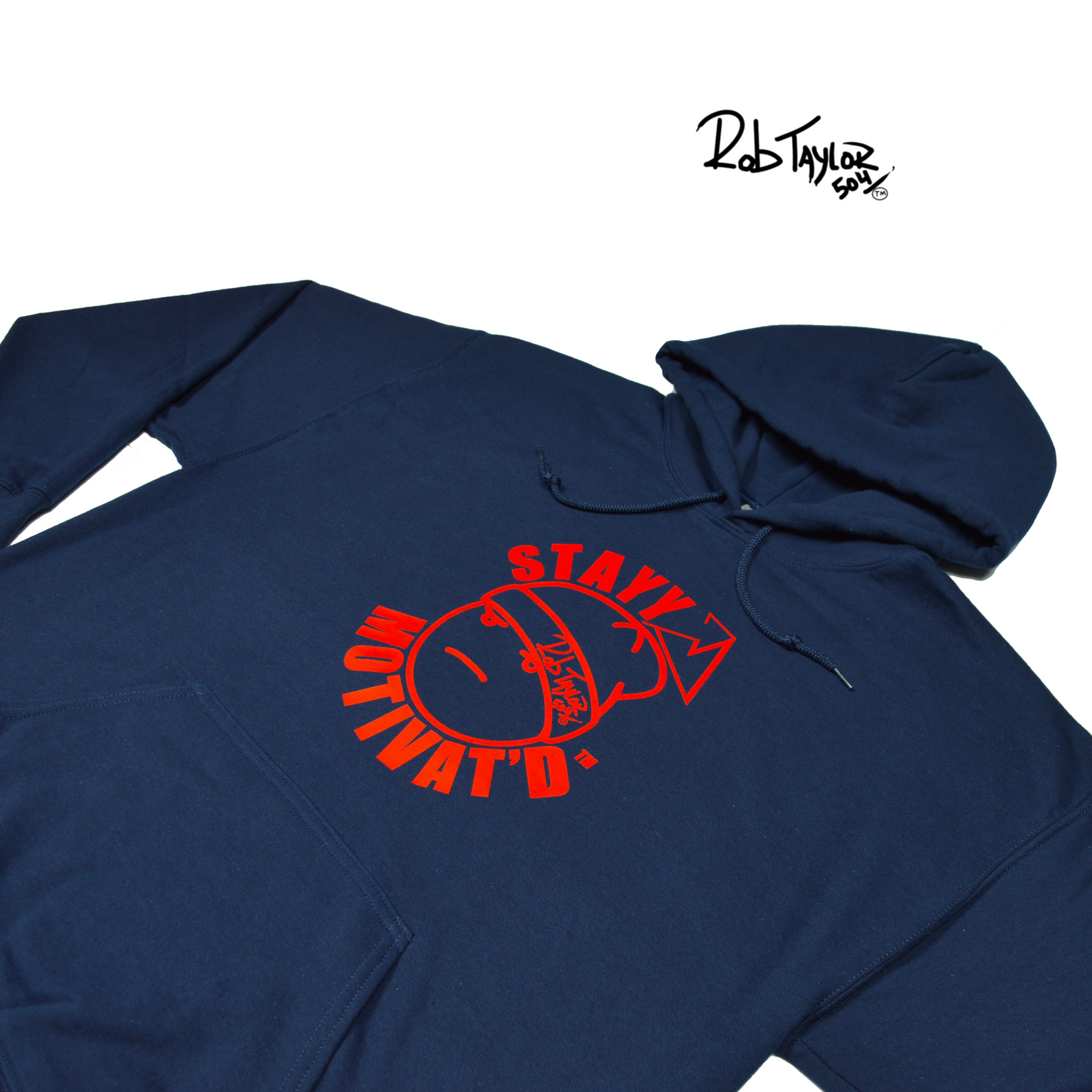 RobTaylor504 “STAYY MOTIVAT’D FACE” Hoodie Navy Blue/Red