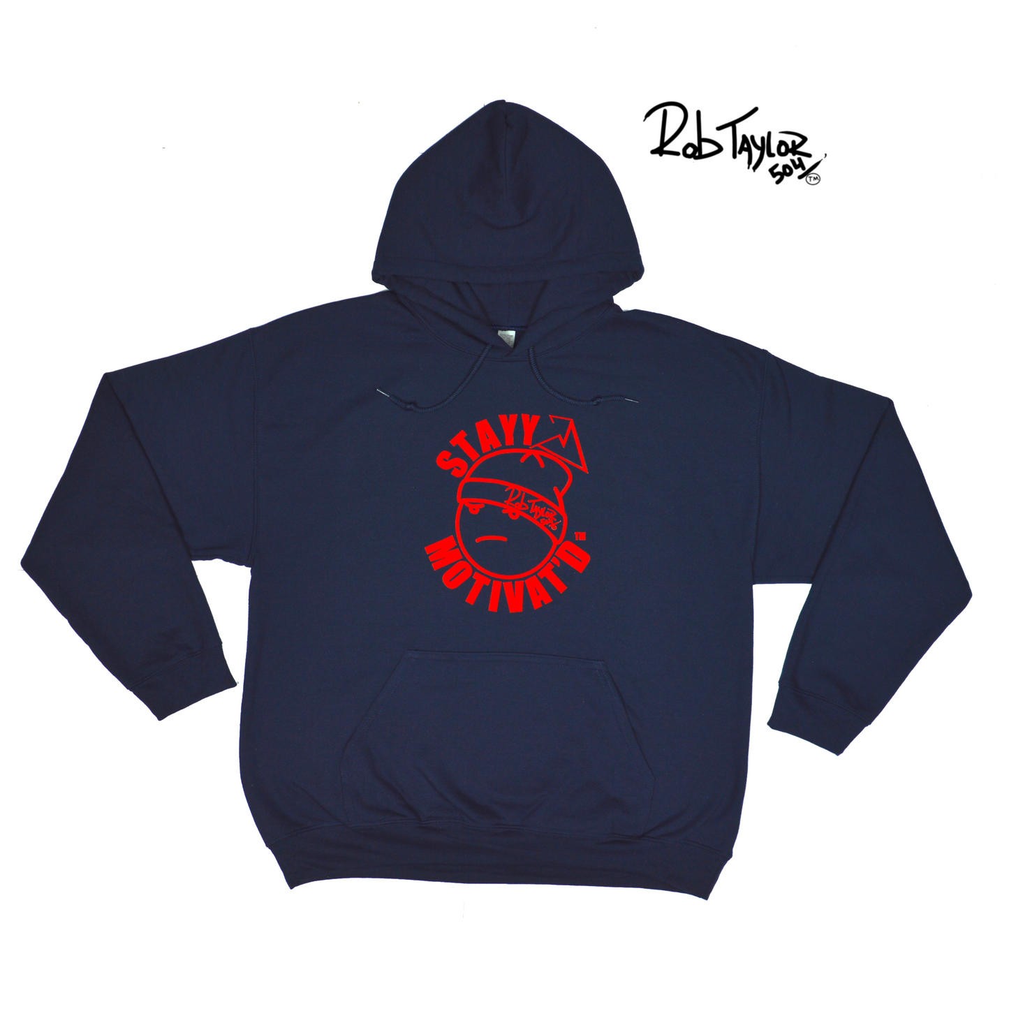 RobTaylor504 “STAYY MOTIVAT’D FACE” Hoodie Navy Blue/Red