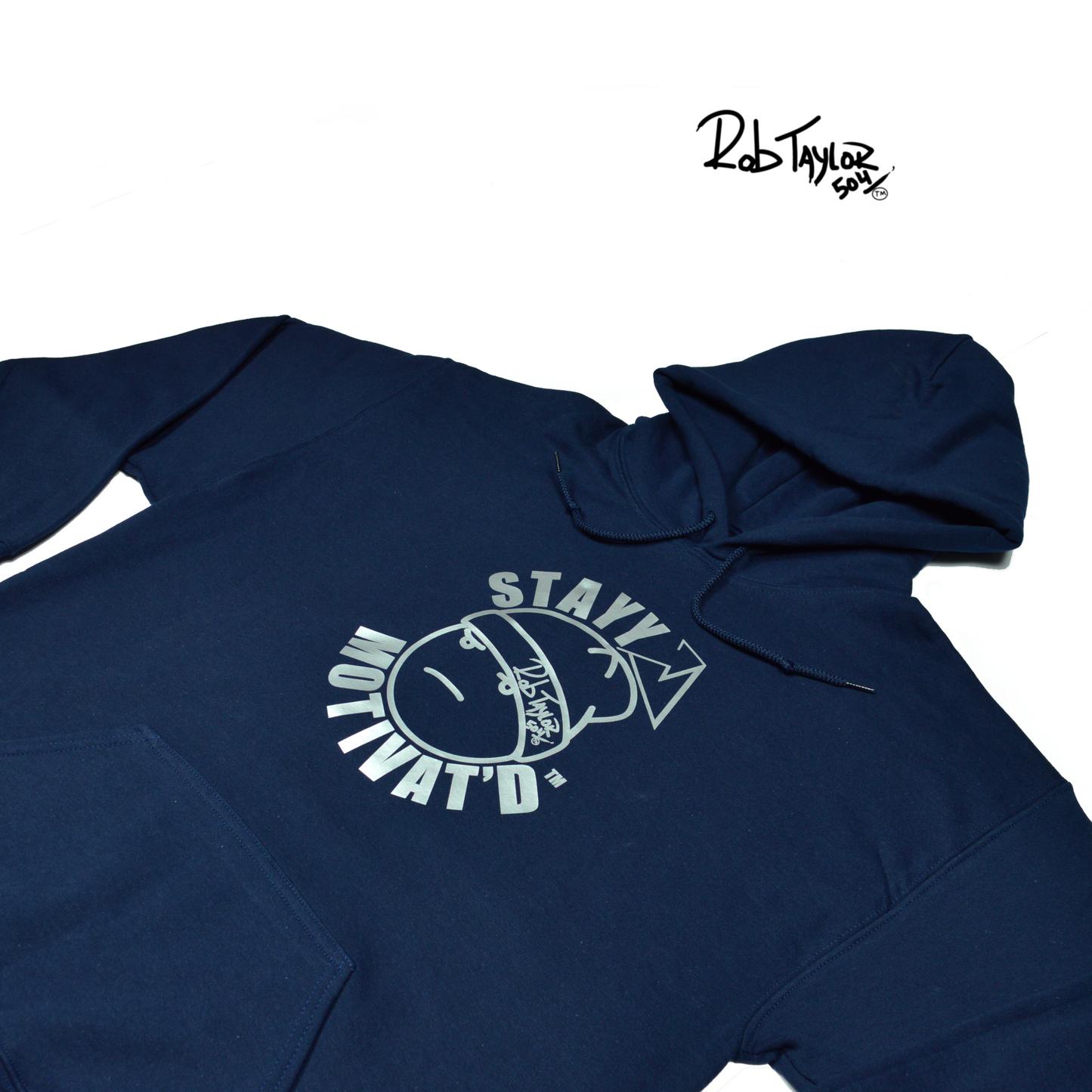 RobTaylor504 “STAYY MOTIVAT’D FACE” Hoodie Navy Blue/Silver