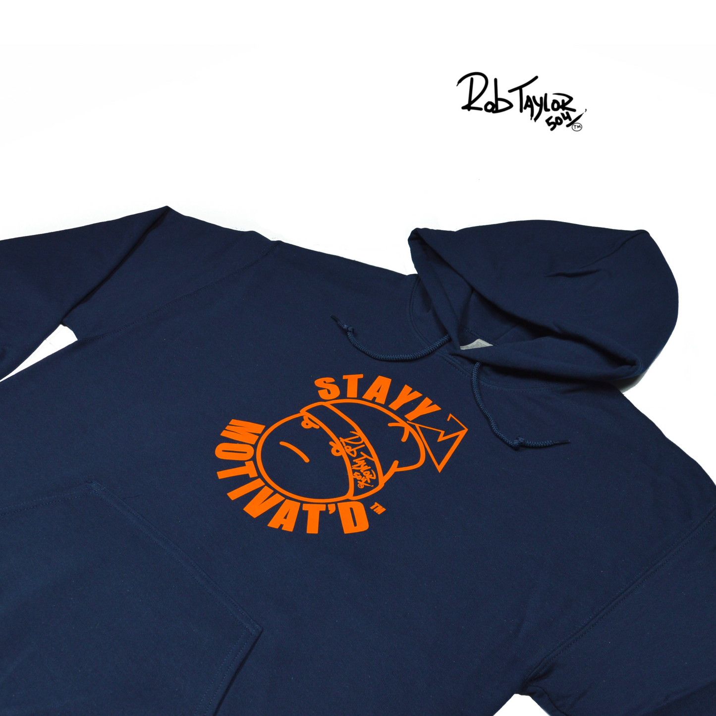 RobTaylor504 “STAYY MOTIVAT’D FACE” Hoodie Navy Blue/Orange