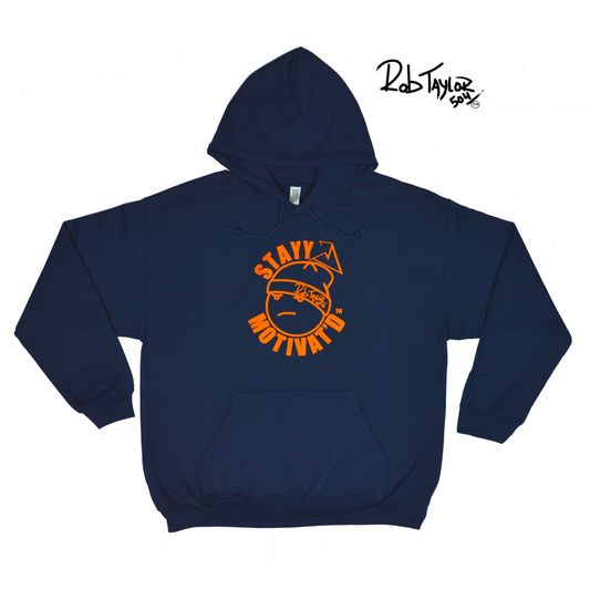 RobTaylor504 “STAYY MOTIVAT’D FACE” Hoodie Navy Blue/Orange